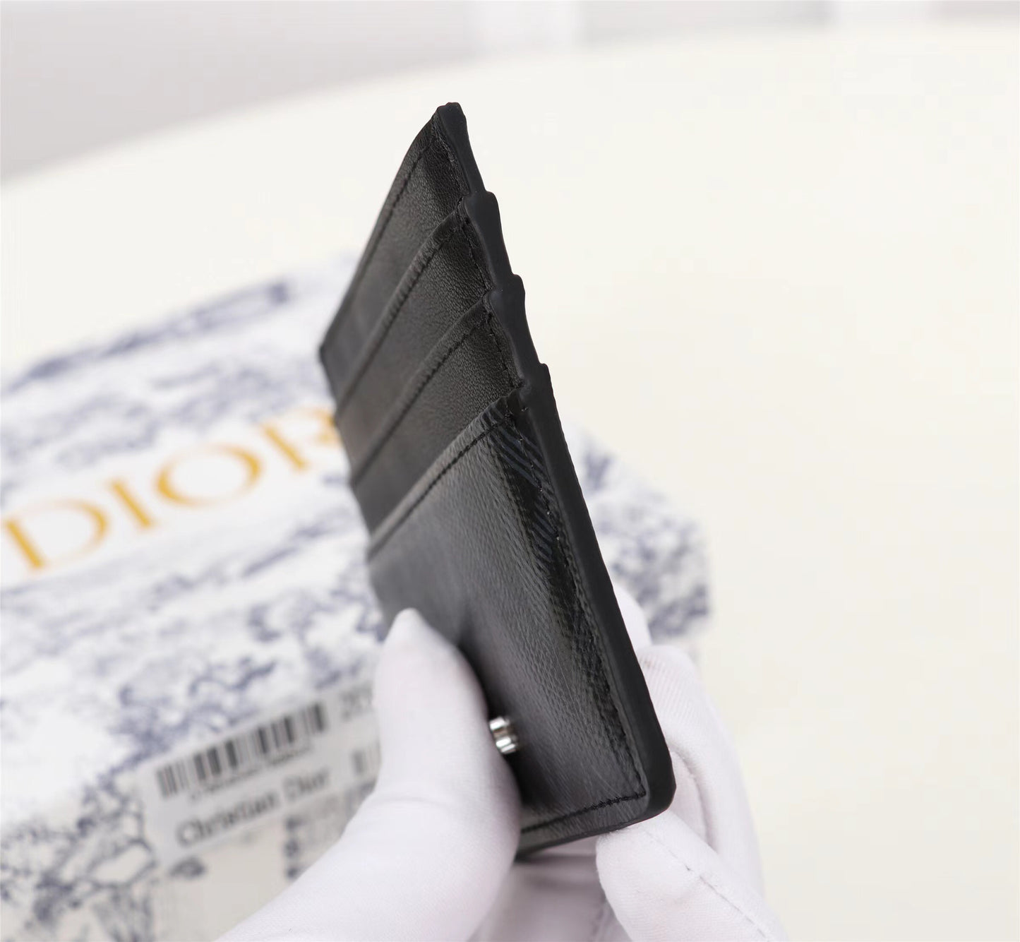 Dior Card Holder CD Diamond Canvas Smooth Calfskin