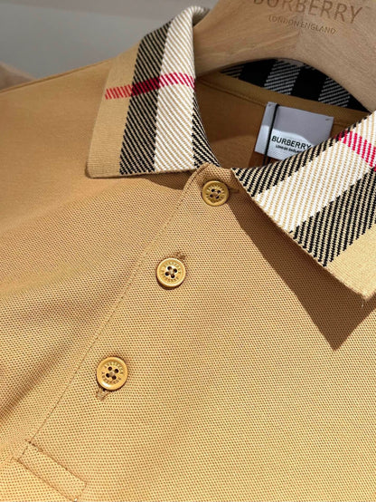 Burberry Check Collar Cotton Polo Shirt "Beige"