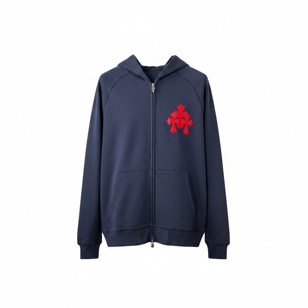 Chrome Hearts Paper Jam Triple Cross Zip Hoodie "Navy"