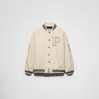 Prada Canvas Varsity Bomber Jacket "Ivory"