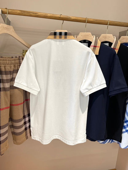 Burberry Check Collar Cotton Polo Shirt "White"