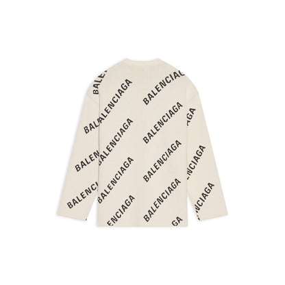 Balenciaga All-Over Logo Sweater "Beige-Black"