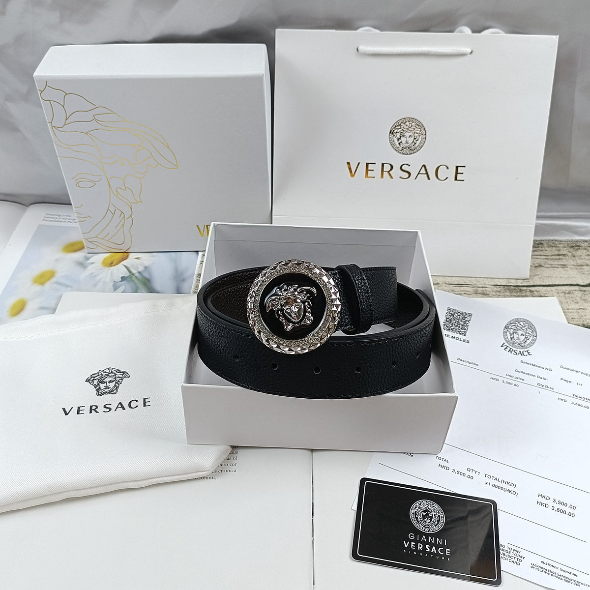Versace Leather Belt "Black-Silver"