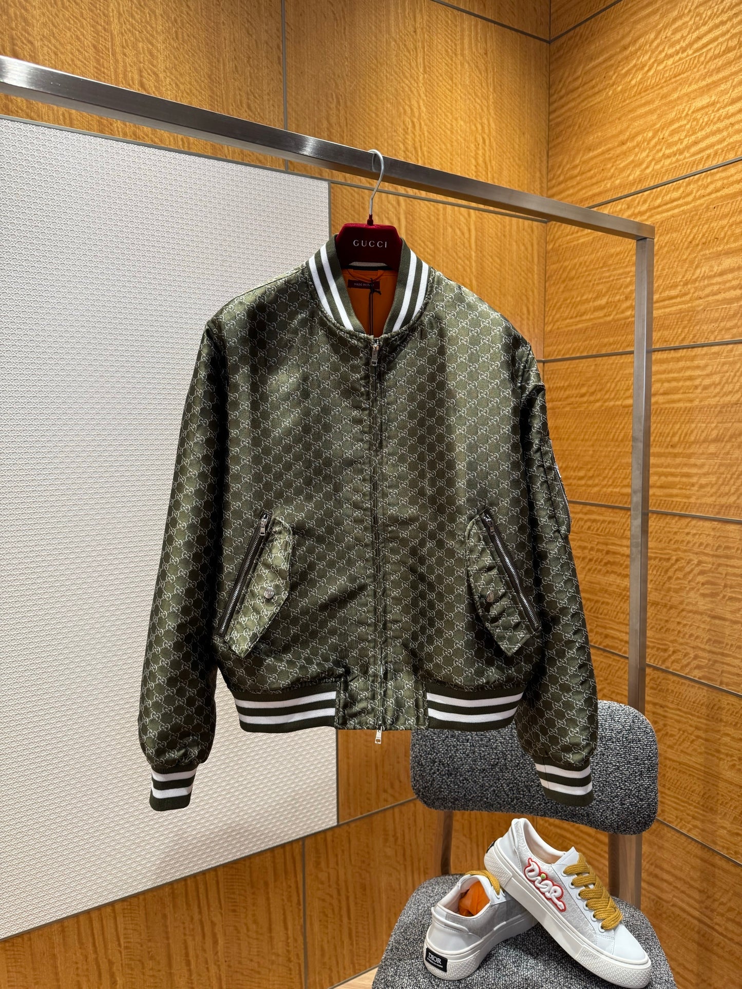Gucci Cotton Jacquard Bomber Jacket With GG Shadow "Green"