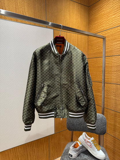 Gucci Cotton Jacquard Bomber Jacket With GG Shadow "Green"