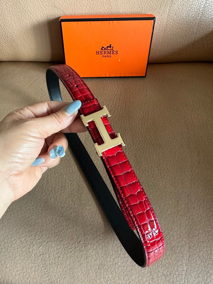 Hermes Constance Belt Buckle & Reversible Leather Strap "Red" and "Black"