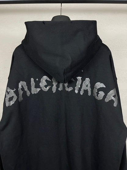 Balenicaga Back Paint Logo Zip-up Hoodie "Black"