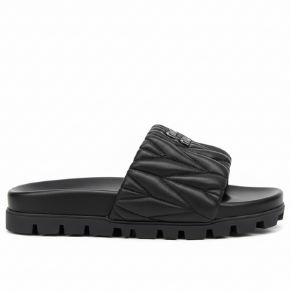 Miu Miu Leather Slides "Black"