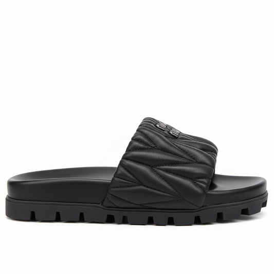 Miu Miu Leather Slides "Black"