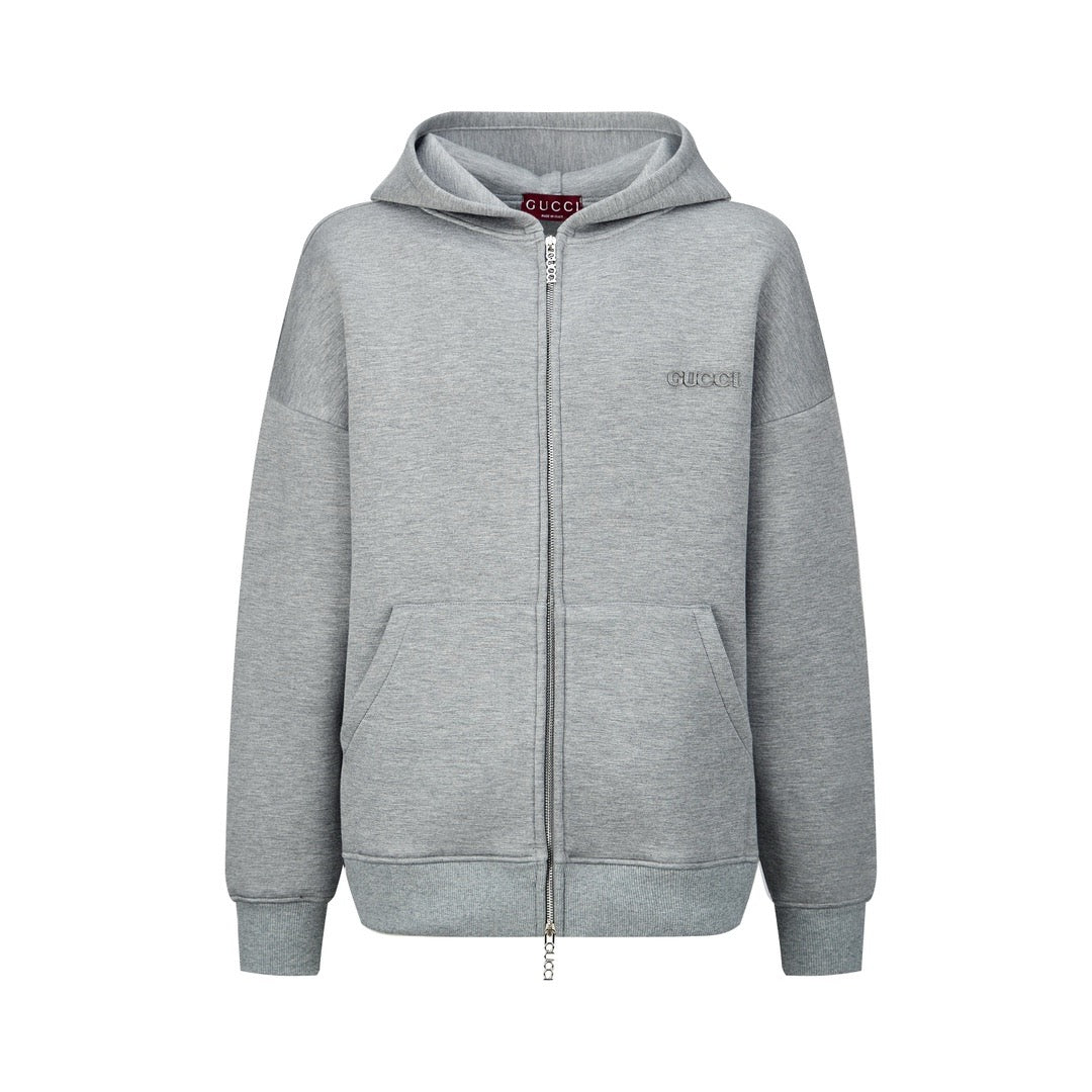 Gucci Logo-Appliquéd Jersey Zip-Up Hoodie "Grey"