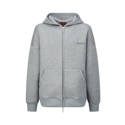 Gucci Logo-Appliquéd Jersey Zip-Up Hoodie "Grey"