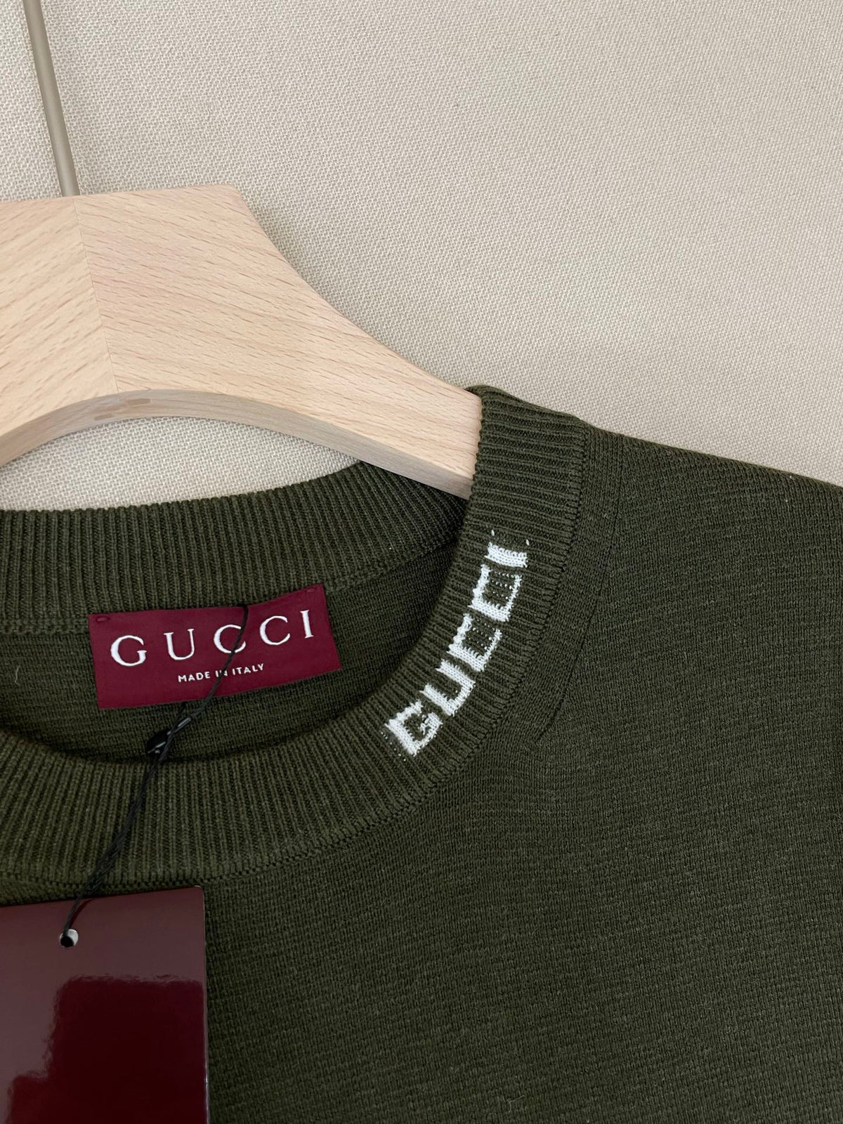 Gucci Silk Cotton T-shirt with Gucci Intarsia "Forest Green"