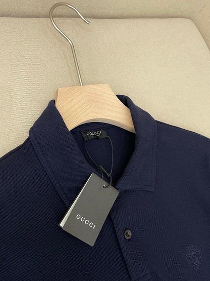 Gucci Cotton Piquet Polo Shirt with Embroidery "Navy"