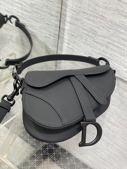 Dior Mini Saddle Bag with Strap "Black Ultramatte Calfskin"
