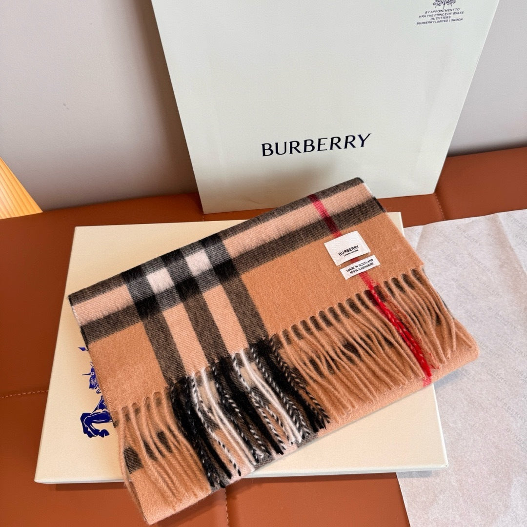 Burberry Cashmere Scarf "Camel Brown-Black"