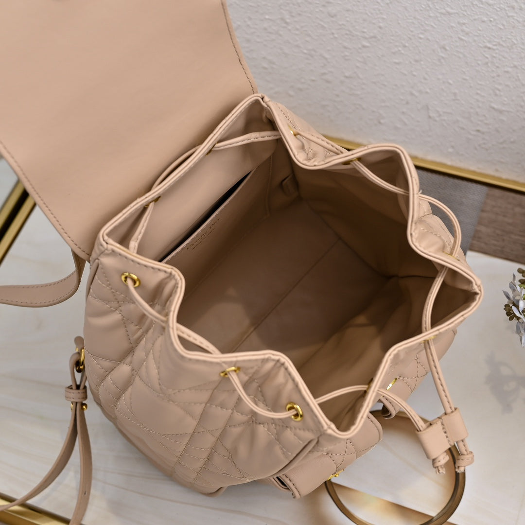 Dior Medium Dior Caro Backpack "Powder Beige Macrocannage Lambskin"