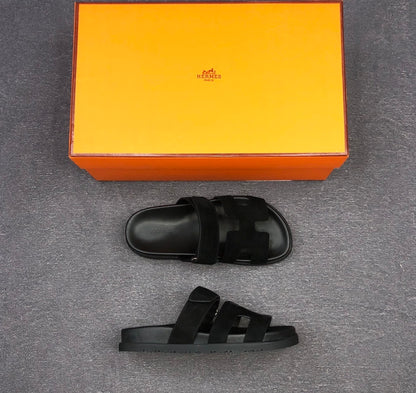 Hermes Chypre Sandals "Black Suede"