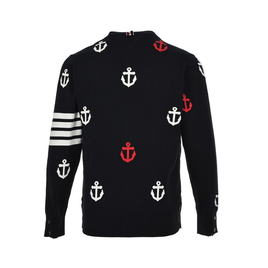 Thom Browne 4-Bar Anchor Print Cardigan "Black"