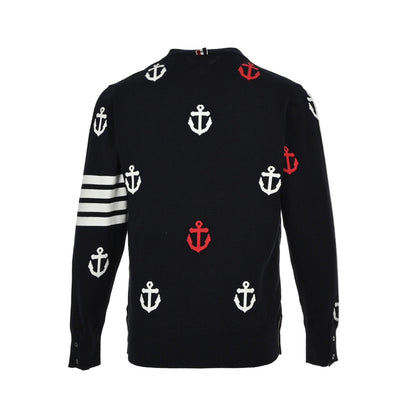Thom Browne 4-Bar Anchor Print Cardigan "Black"