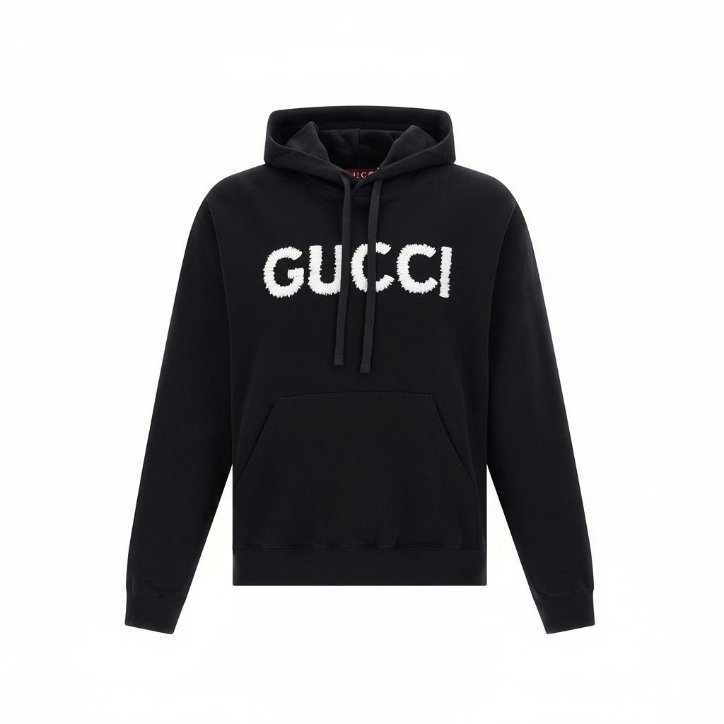 Gucci Embroidered Logo Hoodie "Black"