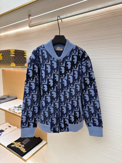 Dior Oblique Blouson Jacket "Blue Wool Knit"