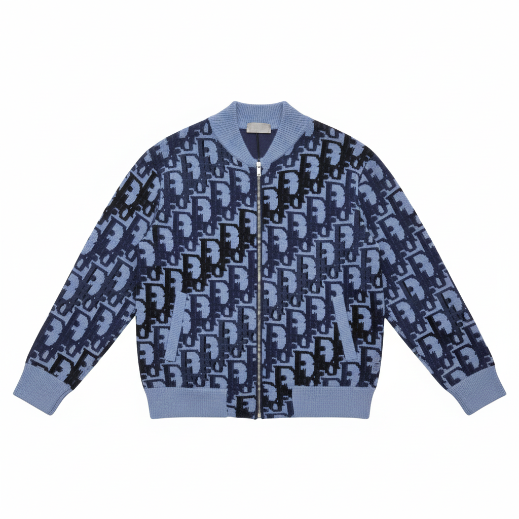 Dior Oblique Blouson Jacket "Blue Wool Knit"