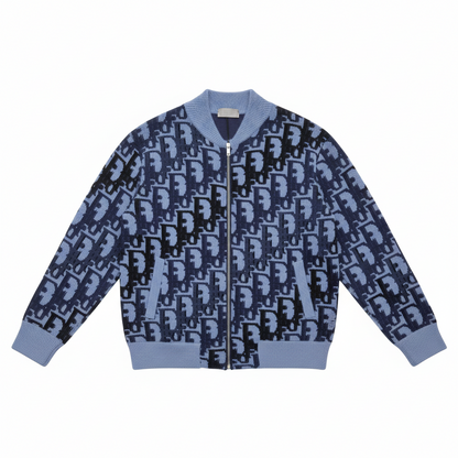 Dior Oblique Blouson Jacket "Blue Wool Knit"