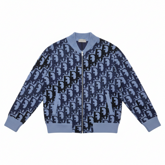 Dior Oblique Blouson Jacket "Blue Wool Knit"