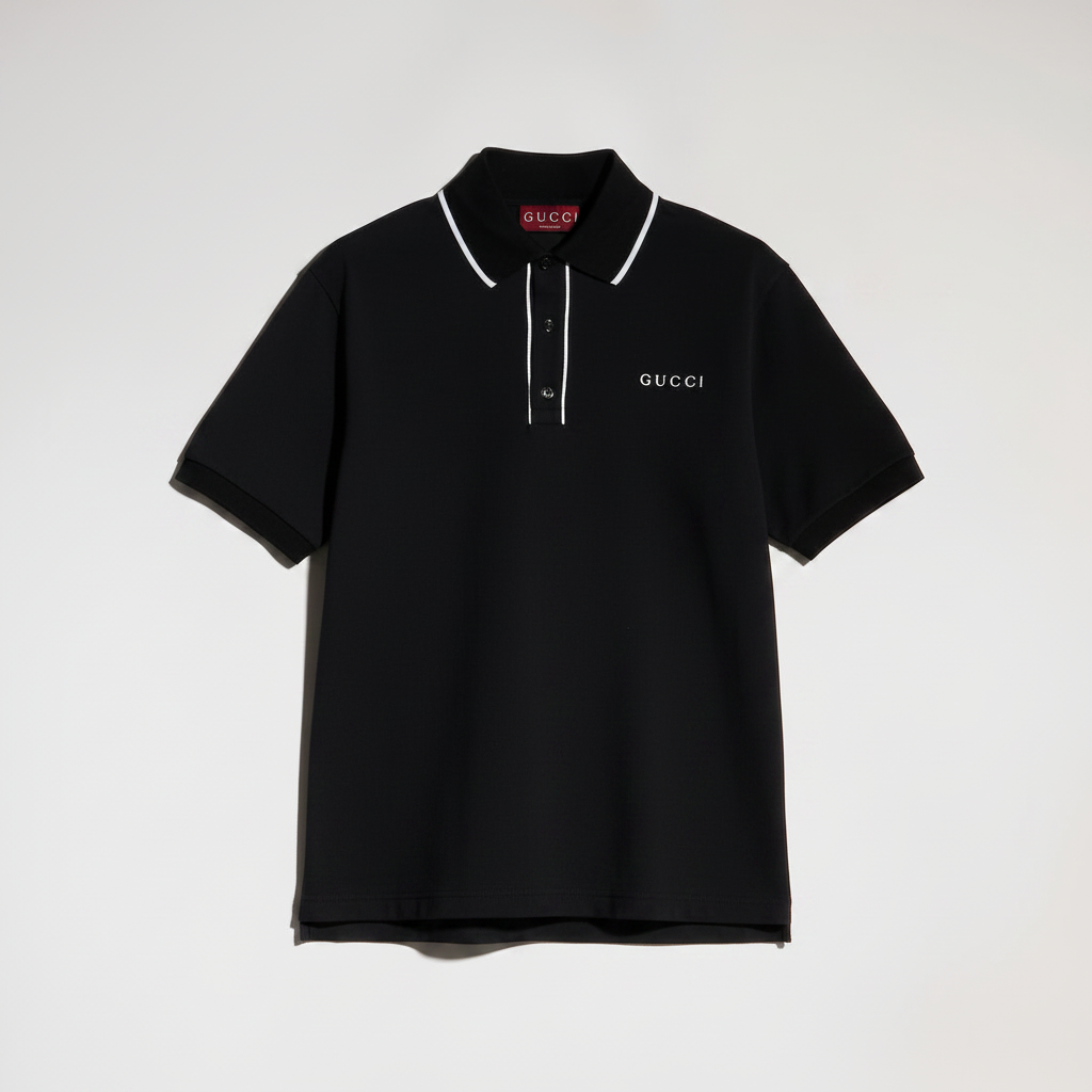 Gucci Cotton Piquet Polo T-Shirt with Embroidery "Black"