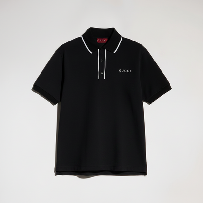Gucci Cotton Piquet Polo T-Shirt with Embroidery "Black"