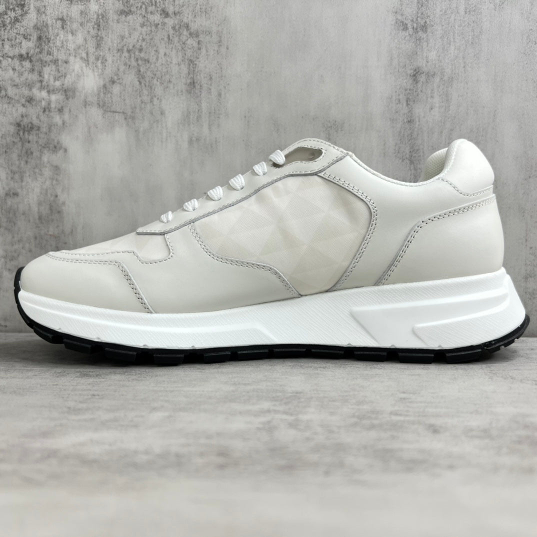 Prada Leather and Re-Nylon Sneakers "White"