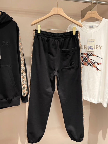 Burberry Check Trim Cotton Jogging Pants "Black"