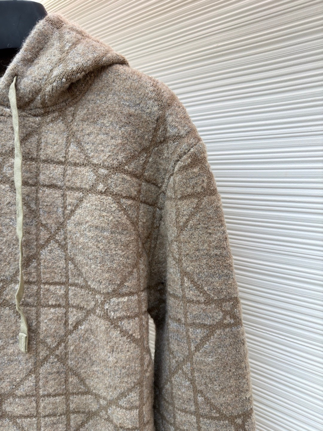 Dior Cannage Hooded Sweatshirt "Beige Cotton and Wool Blend Knit"
