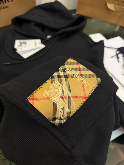 Burberry Check Label Cotton Hoodie "Black"