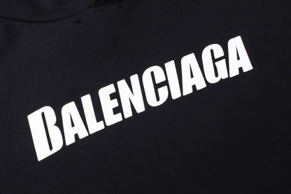 Balenciaga Distressed Caps Boxy Hoodie "Black-White"