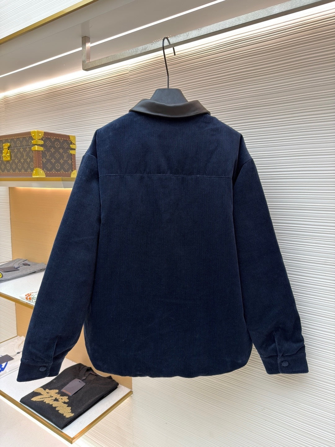 Miu Miu Corduroy and Nappa Leather Down Jacket "Navy"