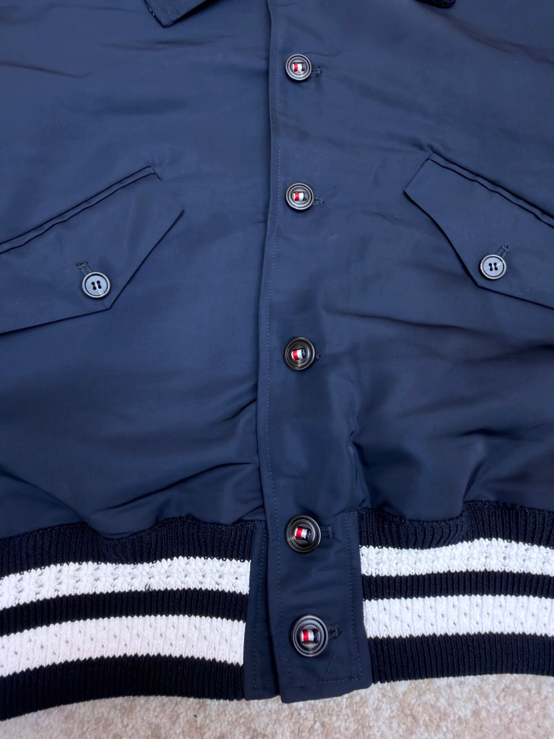 Thom Browne Button-up Tech Flight Jacket "Navy Blue"