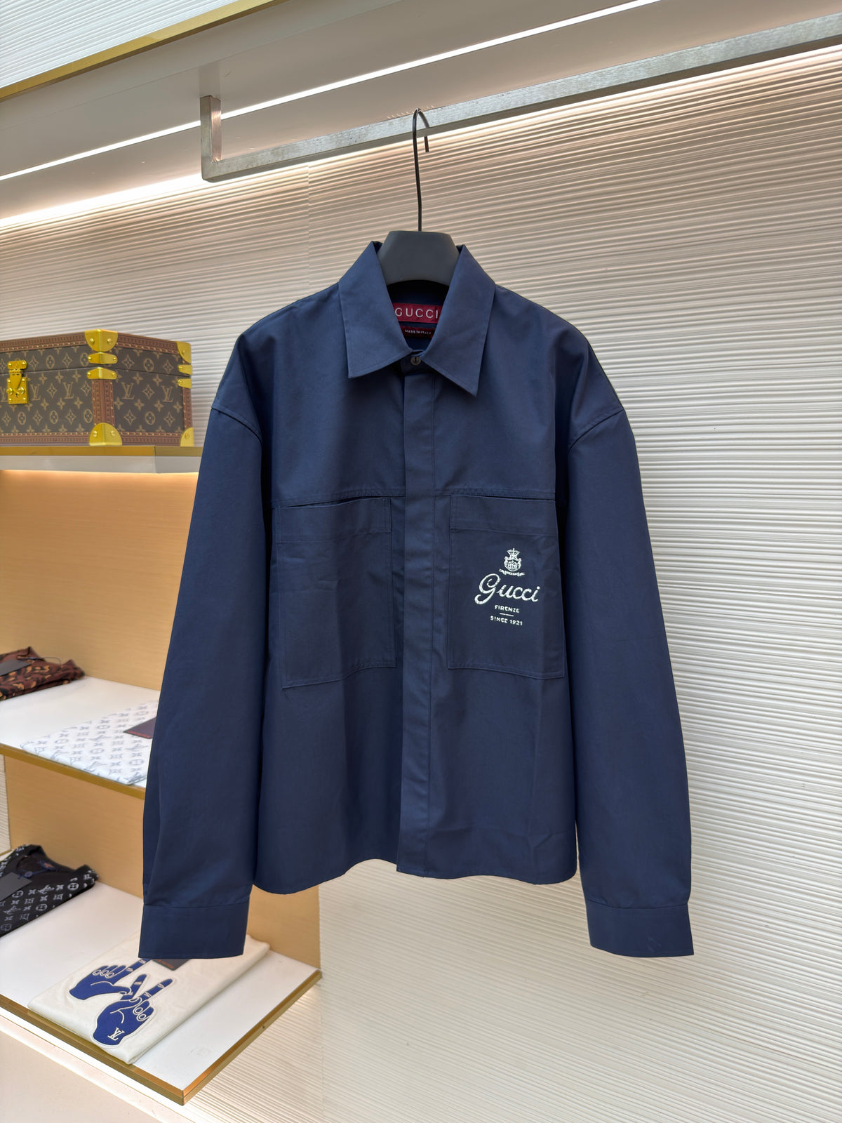 Gucci Cotton Twill Shirt with Print "Dark Blue"