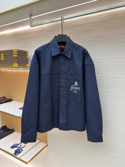 Gucci Cotton Twill Shirt with Print "Dark Blue"