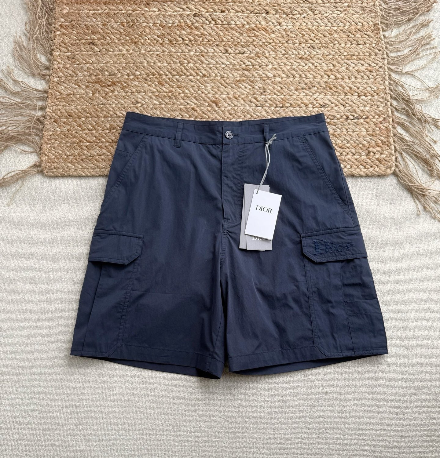 Dior Cargo Shorts with Dior Embroidery "Navy Blue Technical Fabric"