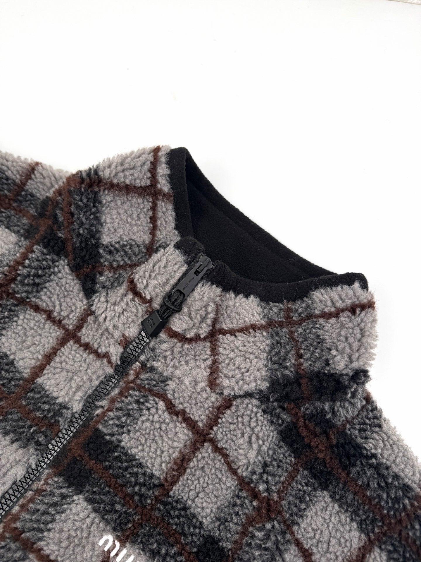 Miu Miu Checked Teddy Jacket "Grey"