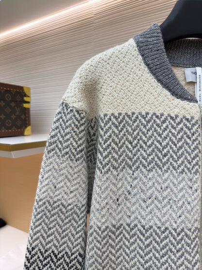Thom Browne Donegal and Cushendale Herringbone Jacquard Bomber Jacket "Tonal Grey"