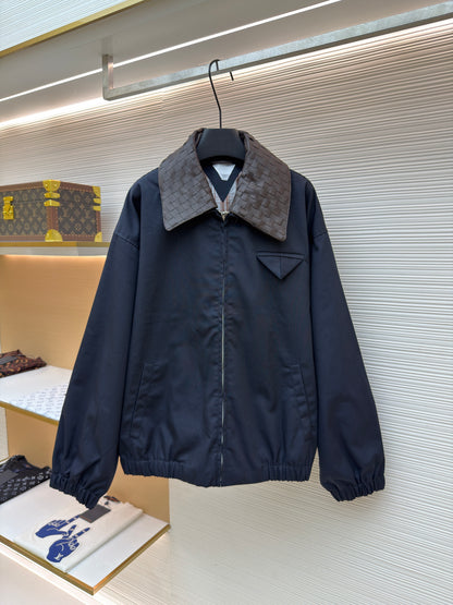Bottega Veneta Intrecciato Leather-trimmed Canvas Blouson "Navy"
