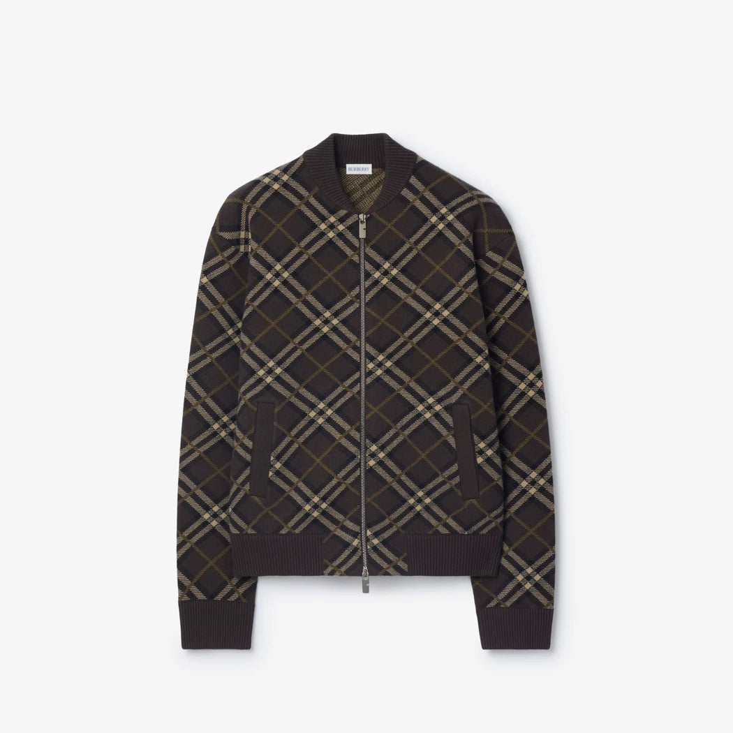 Burberry Check Wool Cashmere Bomber Jacket "Truffle Brown"