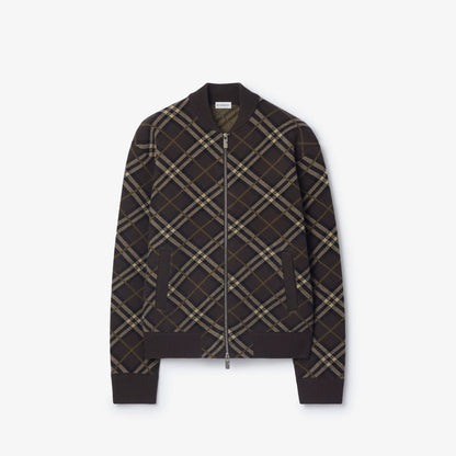 Burberry Check Wool Cashmere Bomber Jacket "Truffle Brown"