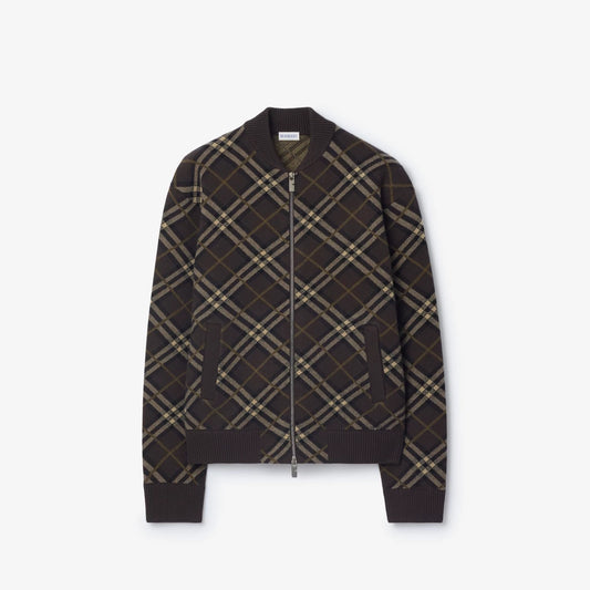 Burberry Check Wool Cashmere Bomber Jacket "Truffle Brown"