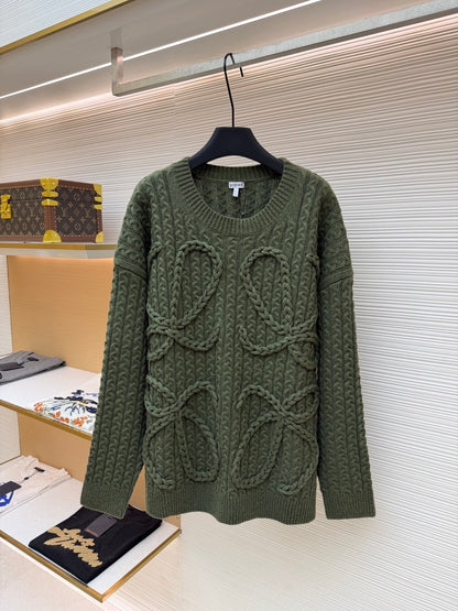 Loewe Cable Knitted Anagram Sweater "Green"