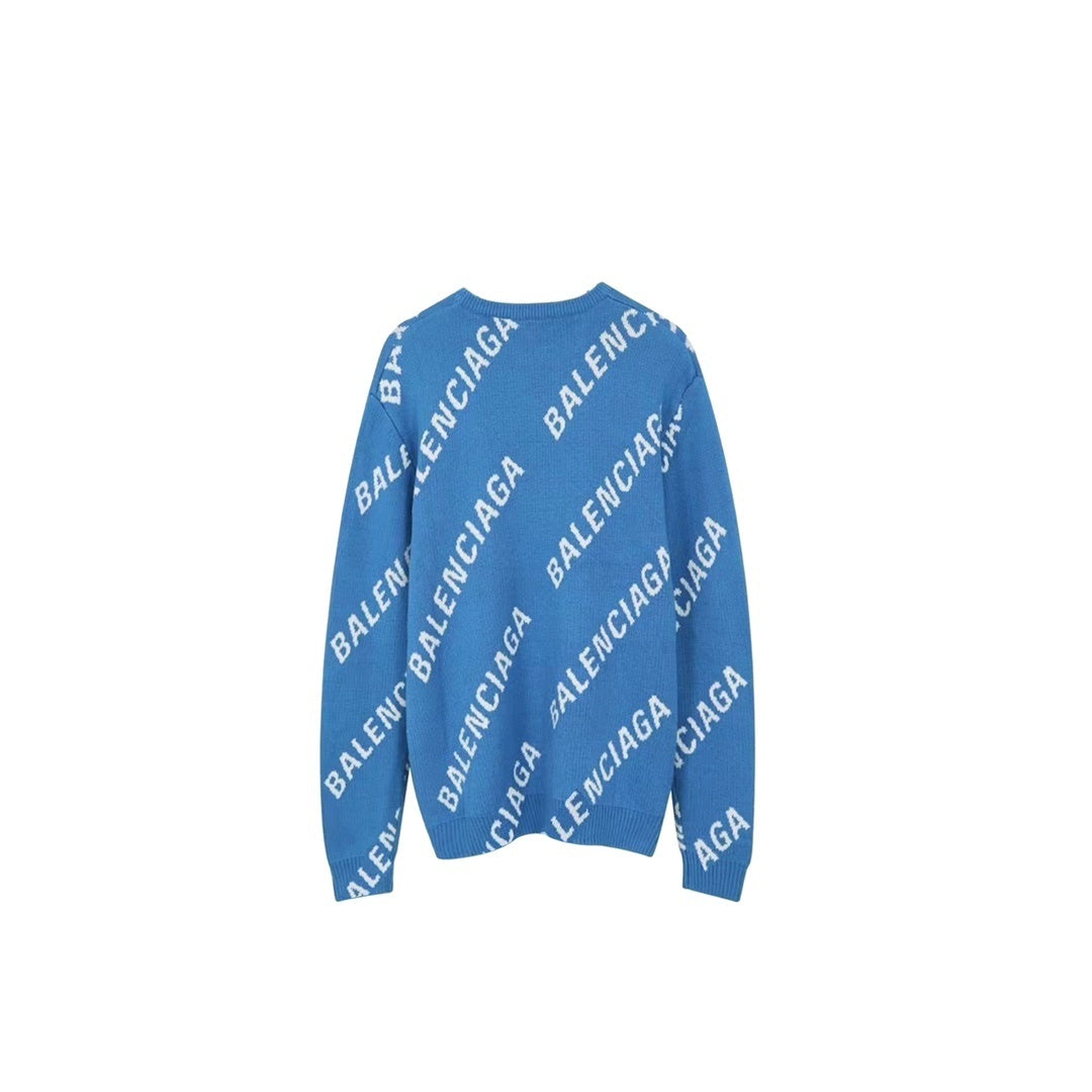 Balenciaga All-Over Logo Sweater "Blue-White"