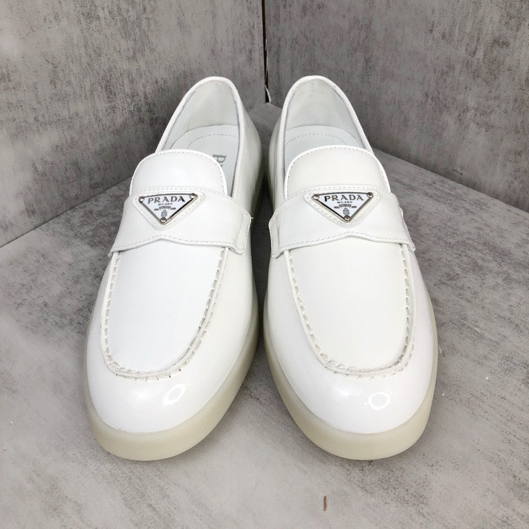 Prada Triangle-Logo Leather Loafer "White"