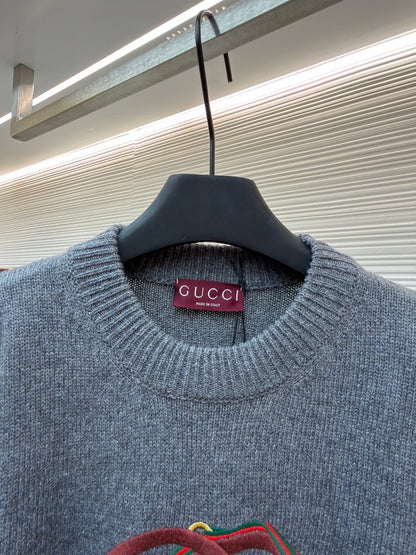 Gucci Knit Wool Sweater with Embroidery "Grey"